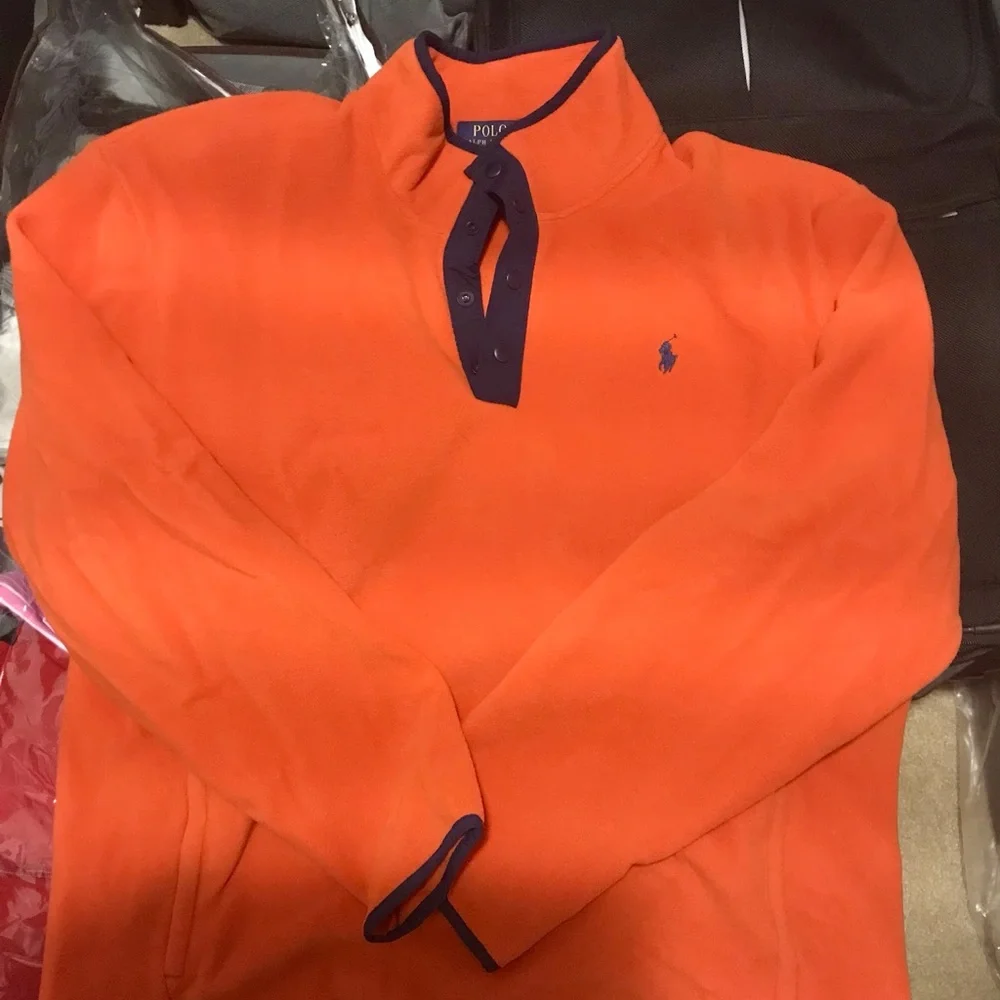 POLO RALPH LAUREN MEN’S 1/4 SNAP BUTTON FLEECE JACKET SWEATER LARGE ORANGE